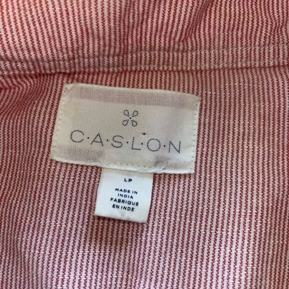 Caslon Linen Blend Red White Striped Cinch Waist Utility Jacket SZ LP Travel - Picture 6 of 12